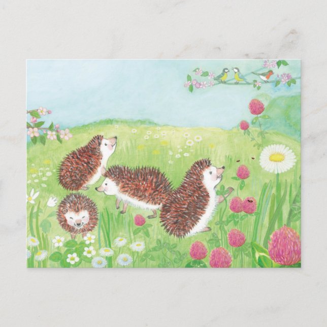 Cartes Pour Fêtes Annuelles Petits hérissons dans la prairie (Devant)