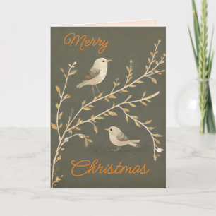 Cartes Pour Fêtes Annuelles Petits oiseaux en Branche - Voeux de Noël