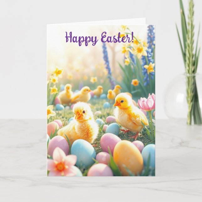 Cartes Pour Fêtes Annuelles Petits poulets et oeufs de Pâques (Devant)