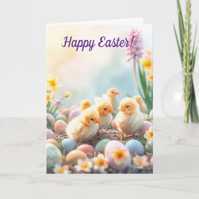 Cartes Pour Fêtes Annuelles Petits poussins et oeufs pastel de Pâques (Devant)