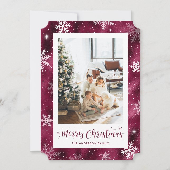 Cartes Pour Fêtes Annuelles Pétrole rouge neigeux photo Joyeux Noël (Devant)