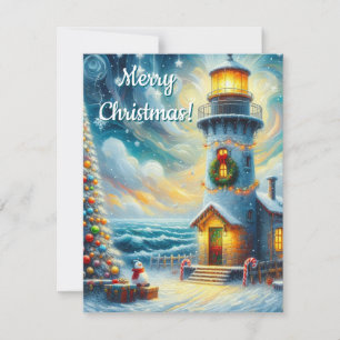 Cartes Pour Fêtes Annuelles Phare de Noël Arbre Nautique Bleu Côtier
