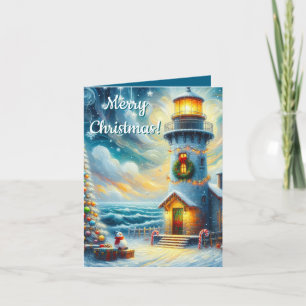 Cartes Pour Fêtes Annuelles Phare de Noël Arbre Nautique Bleu Côtier