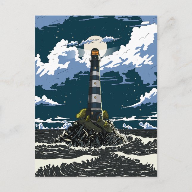 Cartes Pour Fêtes Annuelles Phare La Nuit (Devant)
