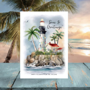 Cartes Pour Fêtes Annuelles Phare Palm Tree Sea Coastal Christmas