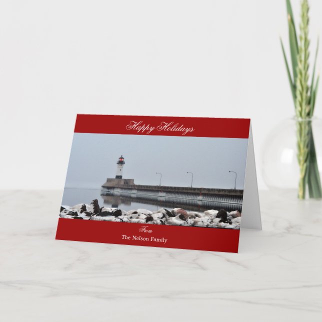 Cartes Pour Fêtes Annuelles Phare personnalisé Happy Holidays Greeting (Devant)