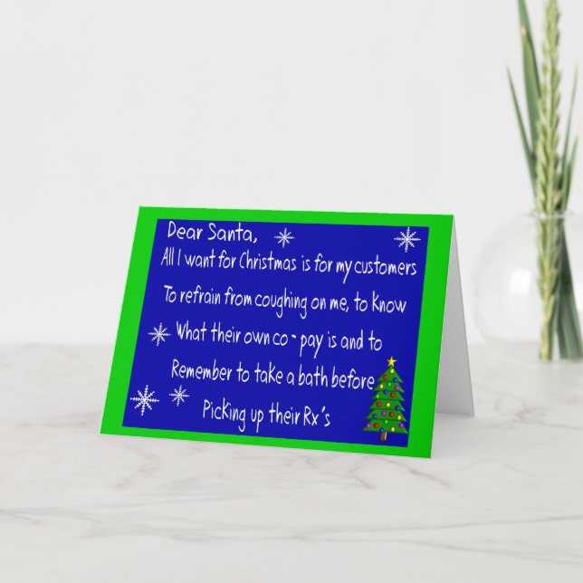 Cartes Pour Fêtes Annuelles Pharmacien "CHER PÈRE NOËL" Cadeaux de Noël (Devant)