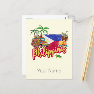 Cartes Pour Fêtes Annuelles Philippines Vintage Tarsier Drapeau Palm Souvenir