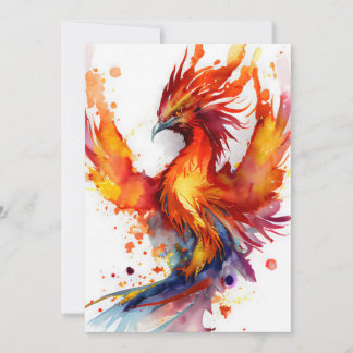 Cartes Pour Fêtes Annuelles Phoenix en Flames Aquarelle Design