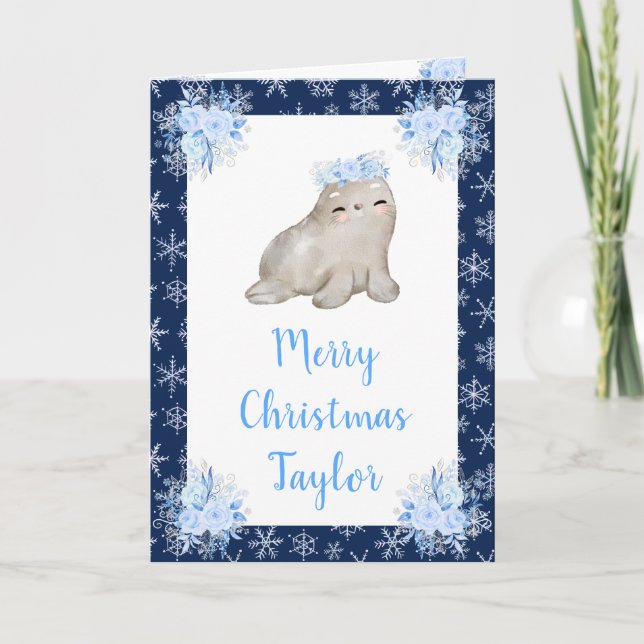 Cartes Pour Fêtes Annuelles Phoque de l'Arctique d'hiver Joyeux Noël (Devant)