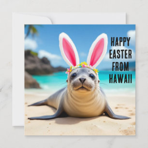 Cartes Pour Fêtes Annuelles Phoque de moine hawaïen avec oreilles de lapin