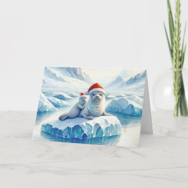 Cartes Pour Fêtes Annuelles Phoques de l'Arctique portant des Casquettes du Pè (Devant)