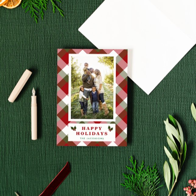 Cartes Pour Fêtes Annuelles Photo à carreaux gras rouge et vert (Créateur téléchargé)