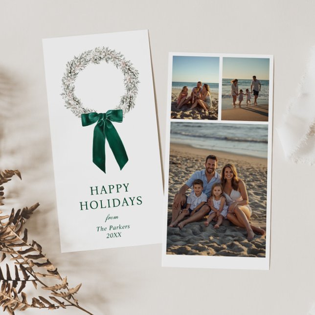 Cartes Pour Fêtes Annuelles Photo à feuillage persistant Bow Wreath (Créateur téléchargé)