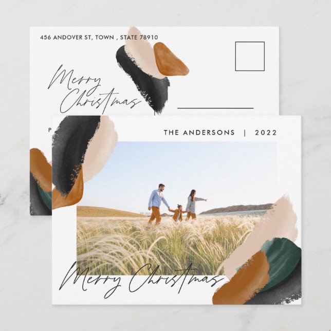 Cartes Pour Fêtes Annuelles Photo à l'aquarelle moderne minimaliste en terre c (Devant / Derrière)