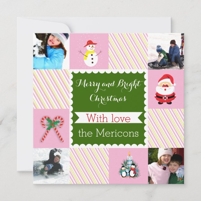 Cartes Pour Fêtes Annuelles Photo à plat moderne rayée de Noël (Devant)