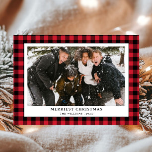 Cartes Pour Fêtes Annuelles Photo apposée en noir et rouge simple Noël