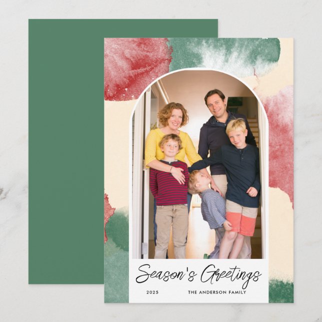 Cartes Pour Fêtes Annuelles Photo Arché de Noël Aquarelle Abstraite (Devant / Derrière)