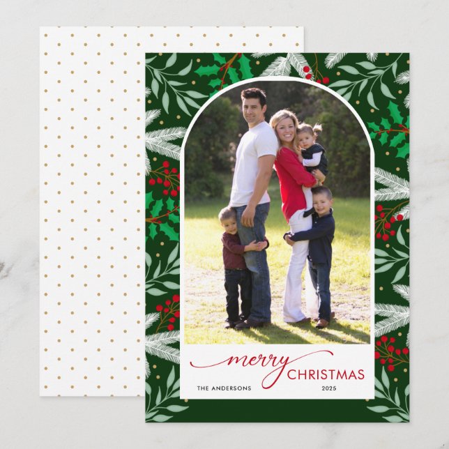 Cartes Pour Fêtes Annuelles Photo Arché Verdure Joyeux Noël (Devant / Derrière)