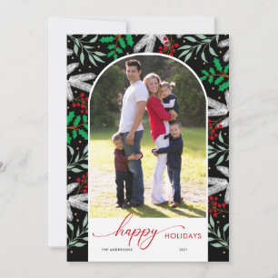 Cartes Pour Fêtes Annuelles Photo Arché Vert verdure Black Happy Holidays Card