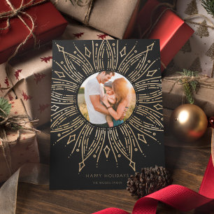 Cartes Pour Fêtes Annuelles Photo Art déco de cadre Sunburst Black & Gold