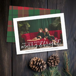Cartes Pour Fêtes Annuelles Photo avec l'énorme Merry & Bright - Red Green Pla