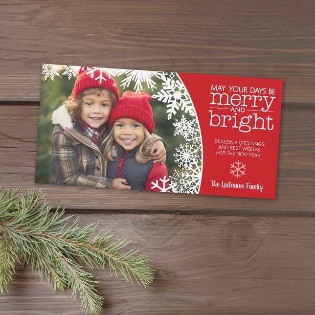 Cartes Pour Fêtes Annuelles Photo avec Snowflakes - Noël joyeux et lumineux (Add 1 photo to this classic photo card that can be printed or sent out to friends and family.)