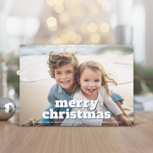 Cartes Pour Fêtes Annuelles Photo avec un joyeux Noël énorme - bleu marine