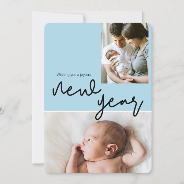 Cartes Pour Fêtes Annuelles Photo Bébé Bleu Personnalisé Bonne année (Devant)