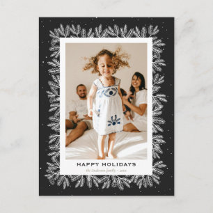 Cartes Pour Fêtes Annuelles Photo Black Rustic Pine Snow Happy