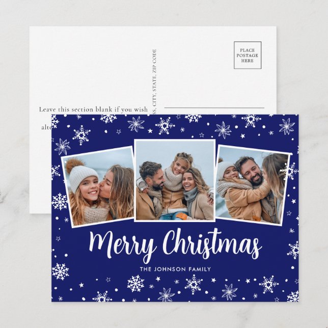 Cartes Pour Fêtes Annuelles Photo Bleue Flammes de neige Noël (Devant / Derrière)