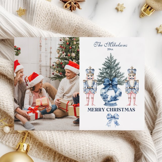 Cartes Pour Fêtes Annuelles Photo Blue Chinoiserie Nutcracker Noël (Créateur téléchargé)