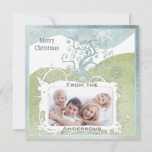 Cartes Pour Fêtes Annuelles Photo Blue Snowflake Noël Arbre mignonne Oiseau