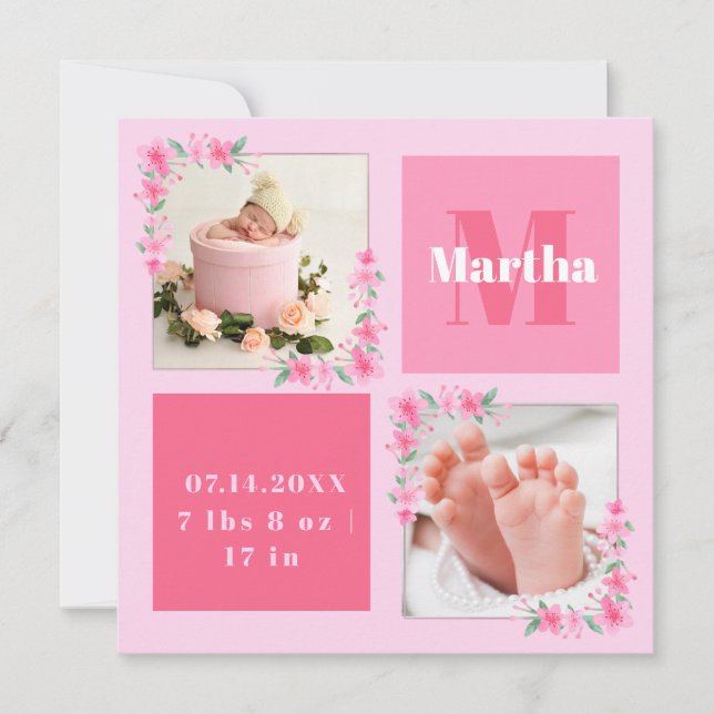 Cartes Pour Fêtes Annuelles Photo Blush Accueillant nouveau-né bébé fille état (Devant)