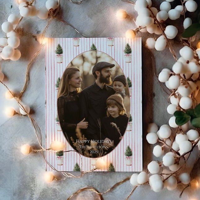 Cartes Pour Fêtes Annuelles Photo Blush Christmas Tree Stripe (Créateur téléchargé)