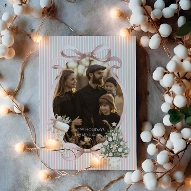 Cartes Pour Fêtes Annuelles Photo Blush Ribbon Tree Christmas (Créateur téléchargé)