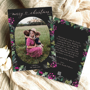 Cartes Pour Fêtes Annuelles Photo Boho noir et rose élégant Joyeux Noël