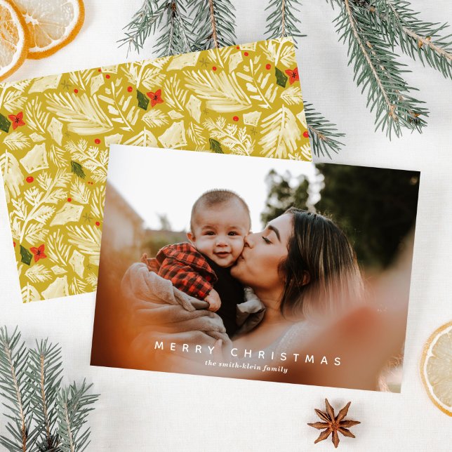 Cartes Pour Fêtes Annuelles Photo botanique du Festival Jaune (Yellow Festive Botanical Photo Holiday Christmas Card)