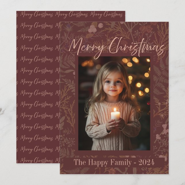 Cartes Pour Fêtes Annuelles Photo botanique élégante Joyeux Noël (Devant / Derrière)