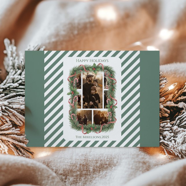 Cartes Pour Fêtes Annuelles Photo Candy Cane Wreath Family Christmas (Créateur téléchargé)