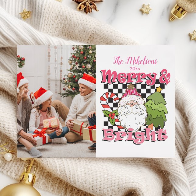 Cartes Pour Fêtes Annuelles Photo Checkered Merry & Bright Christmas (Créateur téléchargé)