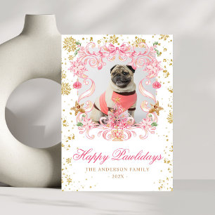 Cartes Pour Fêtes Annuelles Photo Chien Joyeux Pawlidays Pink Bow Christmas Cr