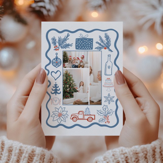 Cartes Pour Fêtes Annuelles Photo Christmas Doodline Art Holiday (Créateur téléchargé)