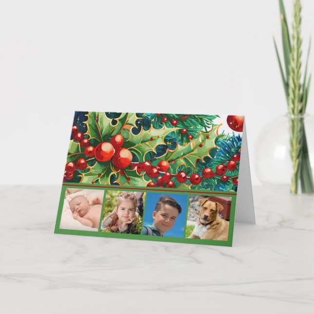 Cartes Pour Fêtes Annuelles Photo Christmas Holly Four (Devant)