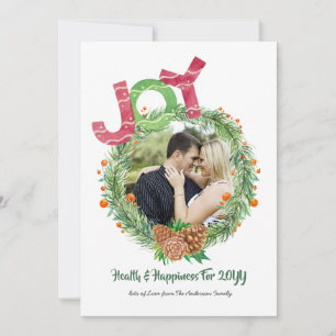 Cartes Pour Fêtes Annuelles PHOTO Christmas New Years JOY WREATH Personalized