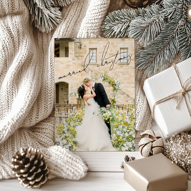 Cartes Pour Fêtes Annuelles Photo classique Élégant Noël marié récemment (Créateur téléchargé)