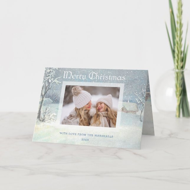 Cartes Pour Fêtes Annuelles Photo classique hiver Joyeux Noël Neige (Devant)