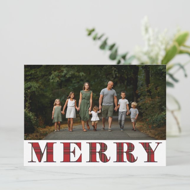Cartes Pour Fêtes Annuelles Photo classique Plaid Merry Typographie (Debout devant)