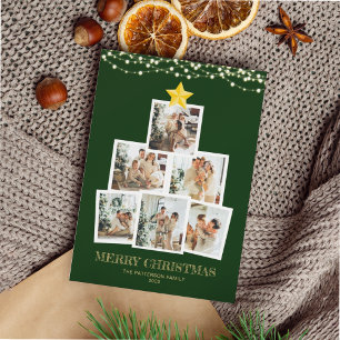 Cartes Pour Fêtes Annuelles Photo Collage Arbre à cordes vertes lumières Noël