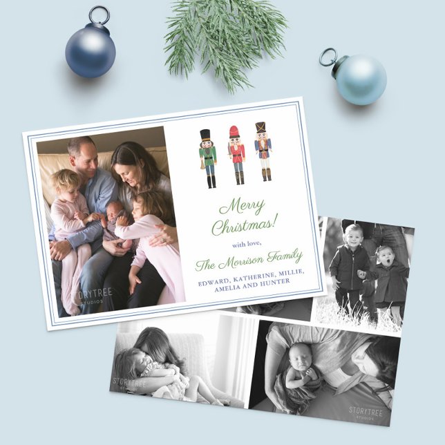 Cartes Pour Fêtes Annuelles Photo Collage Casse-noix Joyeux Noël (Retro watercolor wooden Nutcrackers Merry Christmas photo holidays cards)